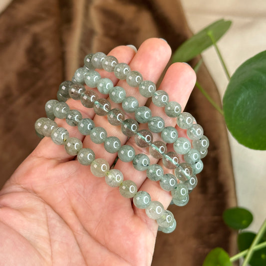 Natural Green Rutilated Quartz Bracelet Size 8-8.5 mm