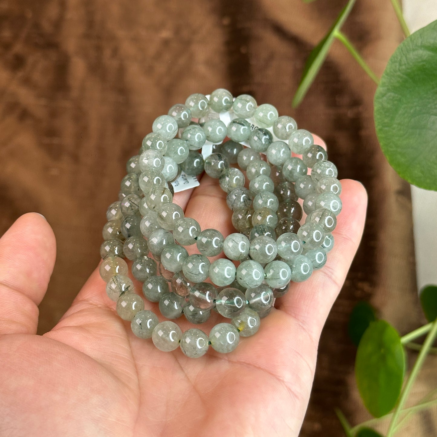 Natural Green Rutilated Quartz Bracelet Size 8-8.5 mm