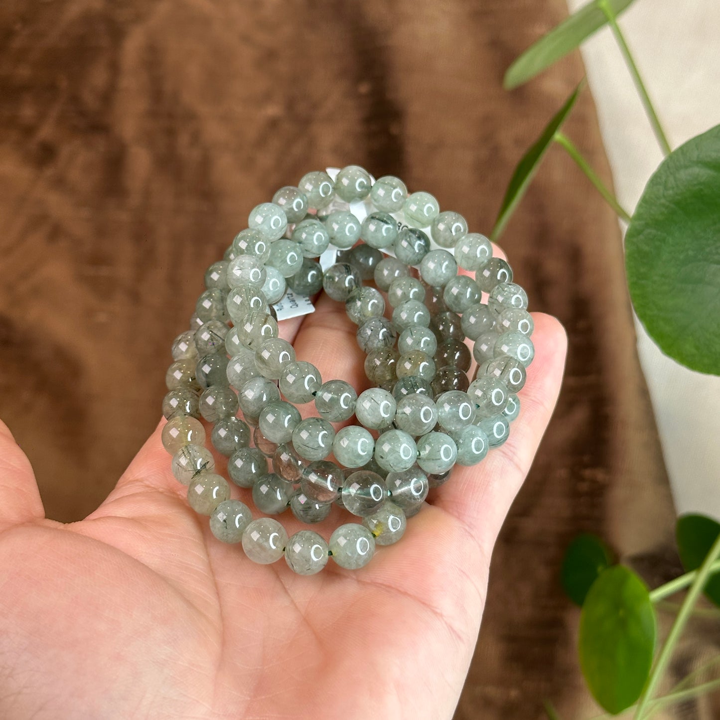 Natural Green Rutilated Quartz Bracelet Size 8-8.5 mm
