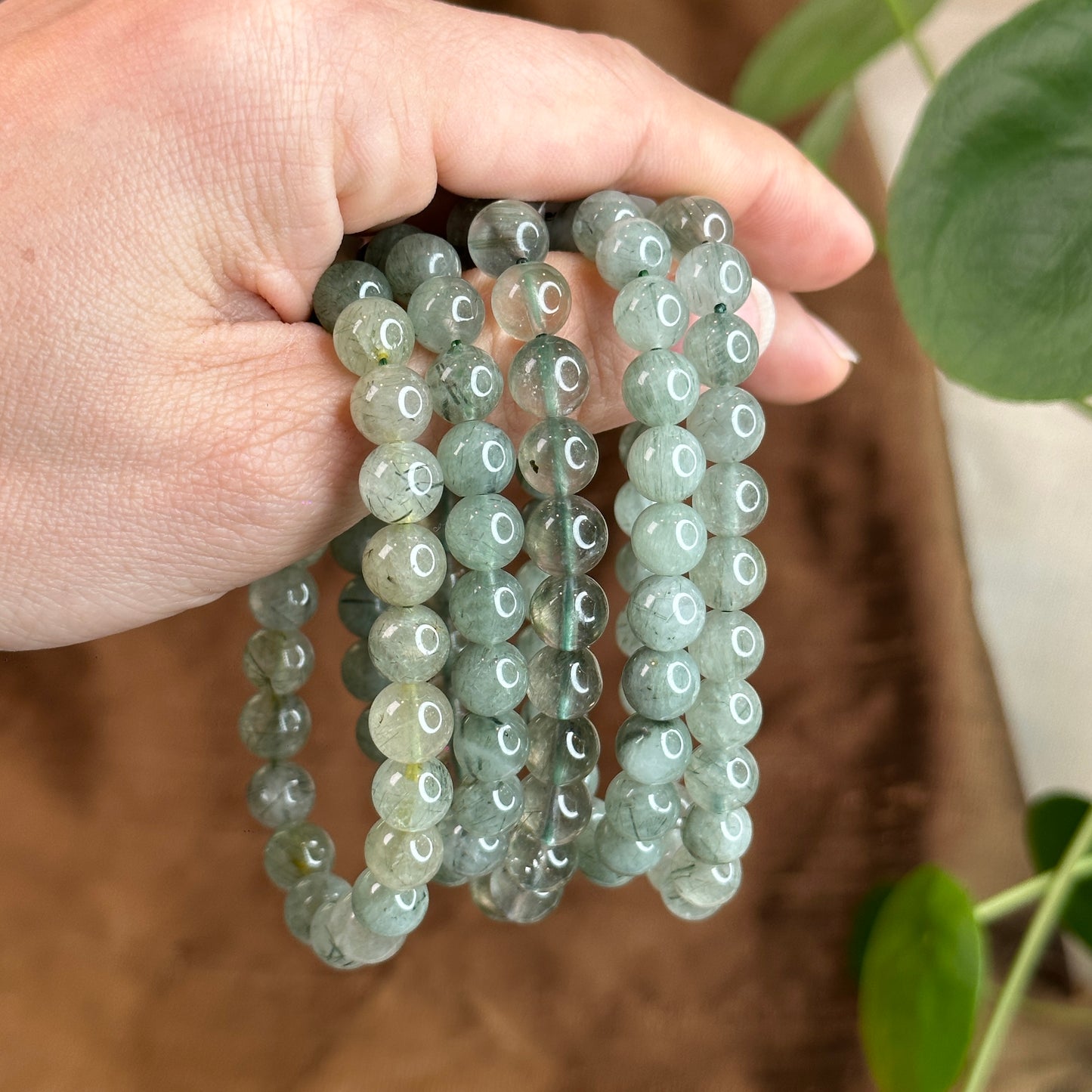 Natural Green Rutilated Quartz Bracelet Size 8-8.5 mm