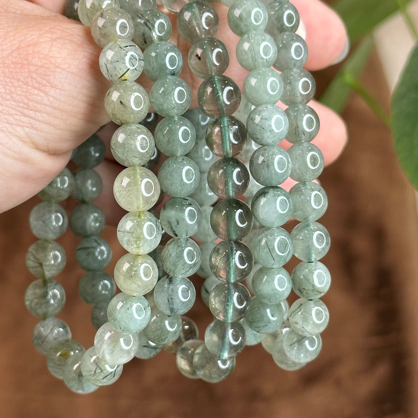 Natural Green Rutilated Quartz Bracelet Size 8-8.5 mm
