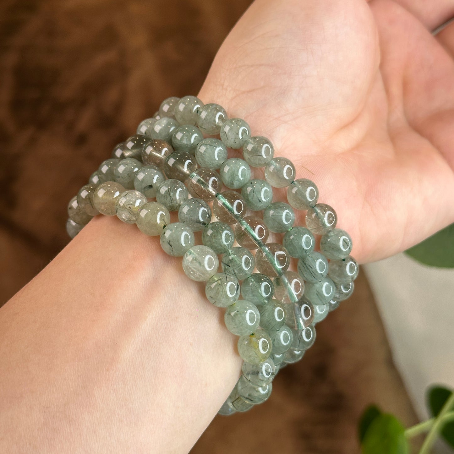 Natural Green Rutilated Quartz Bracelet Size 8-8.5 mm