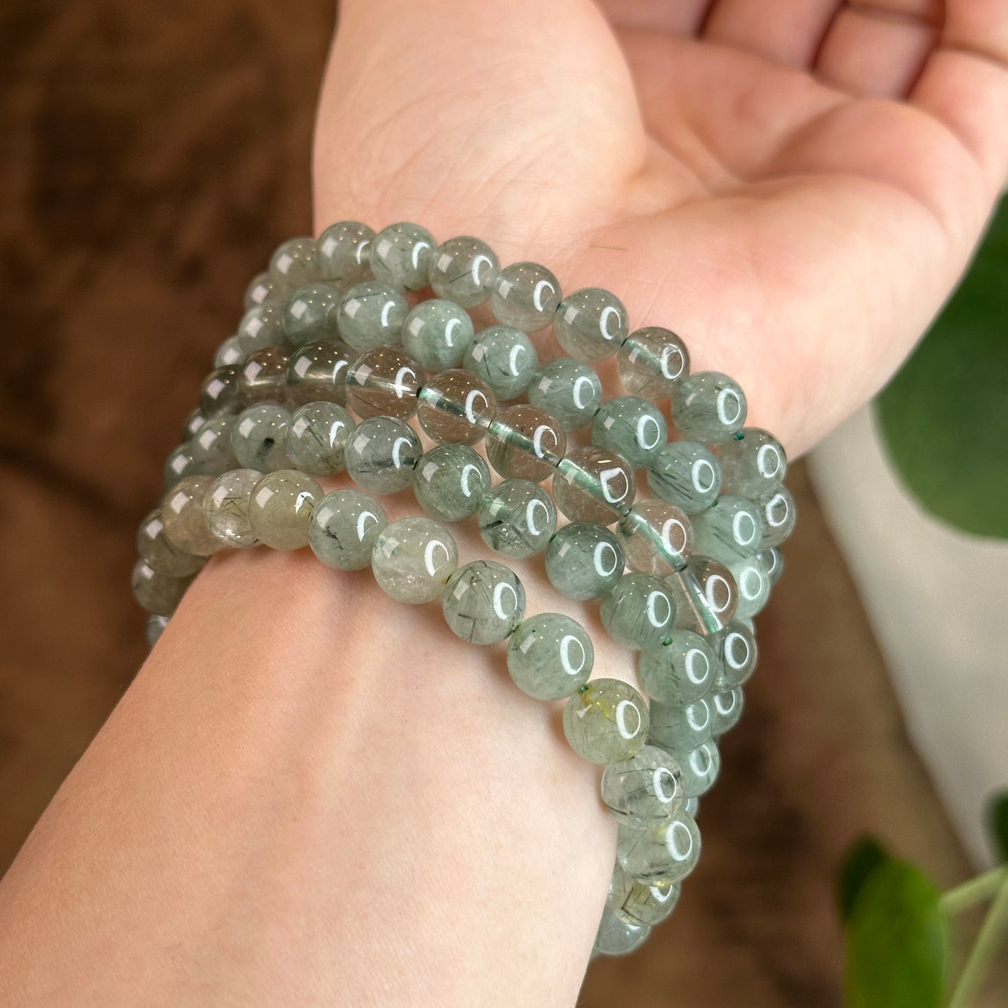 Natural Green Rutilated Quartz Bracelet Size 8-8.5 mm