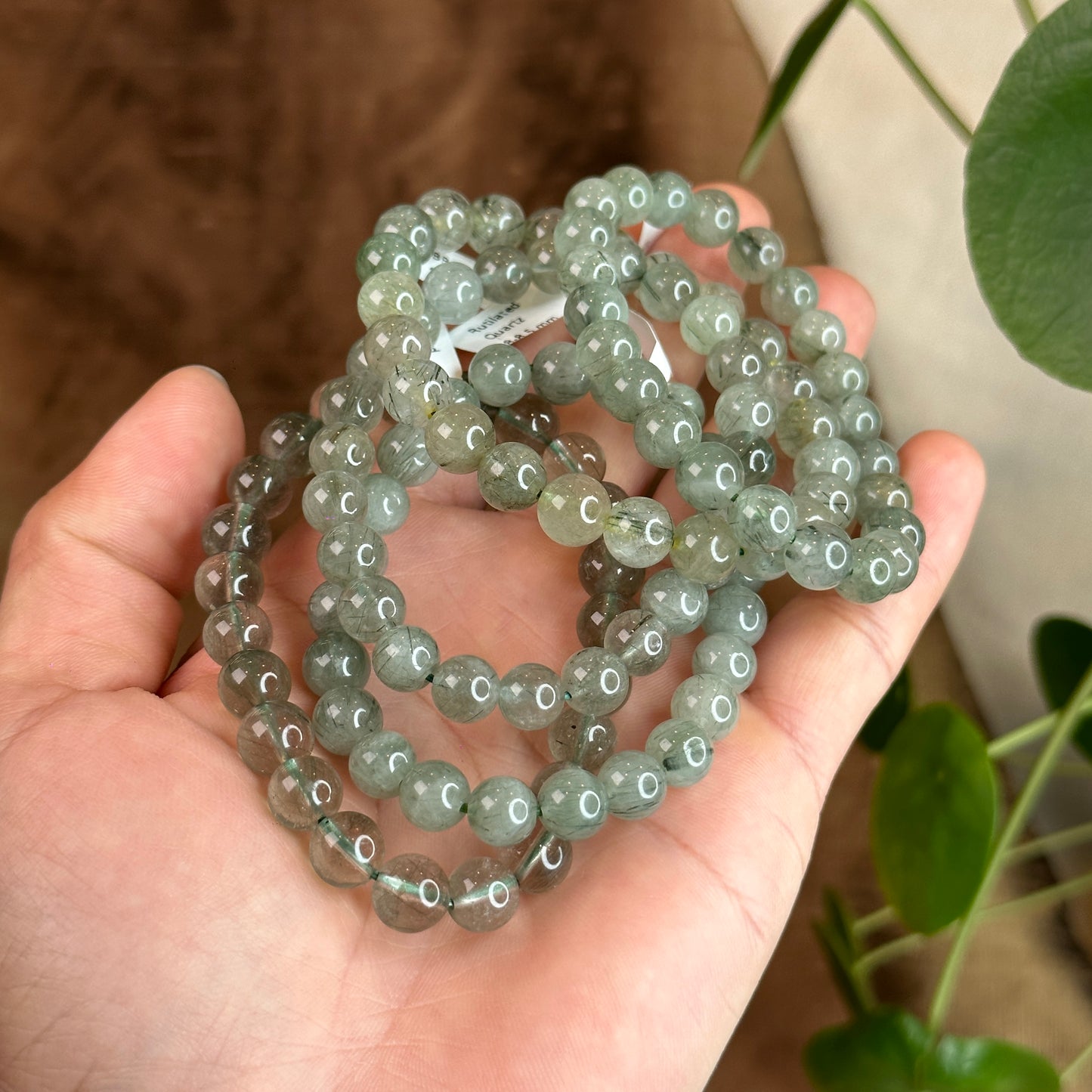 Natural Green Rutilated Quartz Bracelet Size 8-8.5 mm