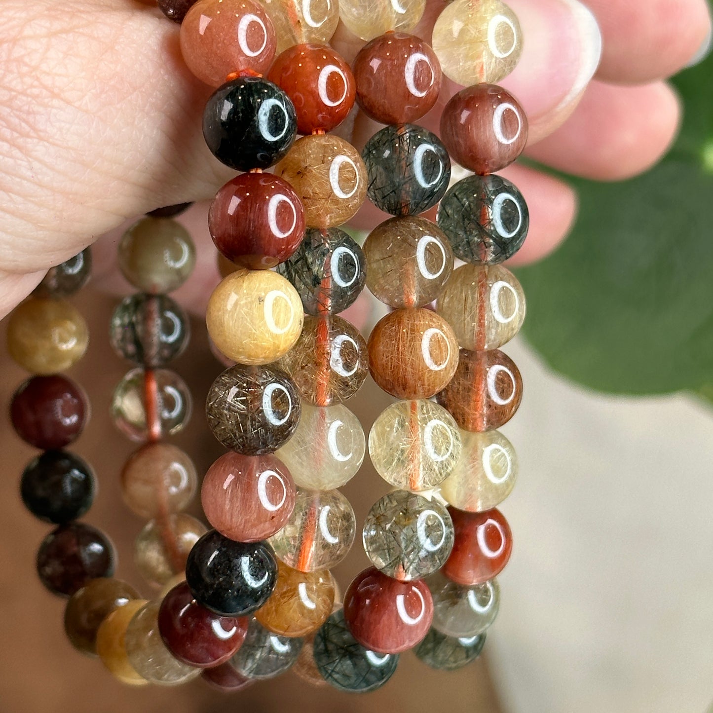 Dark Tri Colour Natural Rutilated Quartz Bracelet Size 8.5 mm