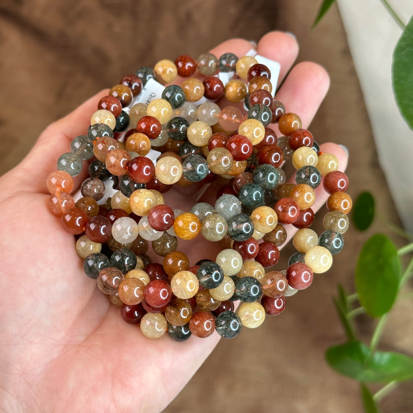 Dark Tri Colour Natural Rutilated Quartz Bracelet Size 8 mm