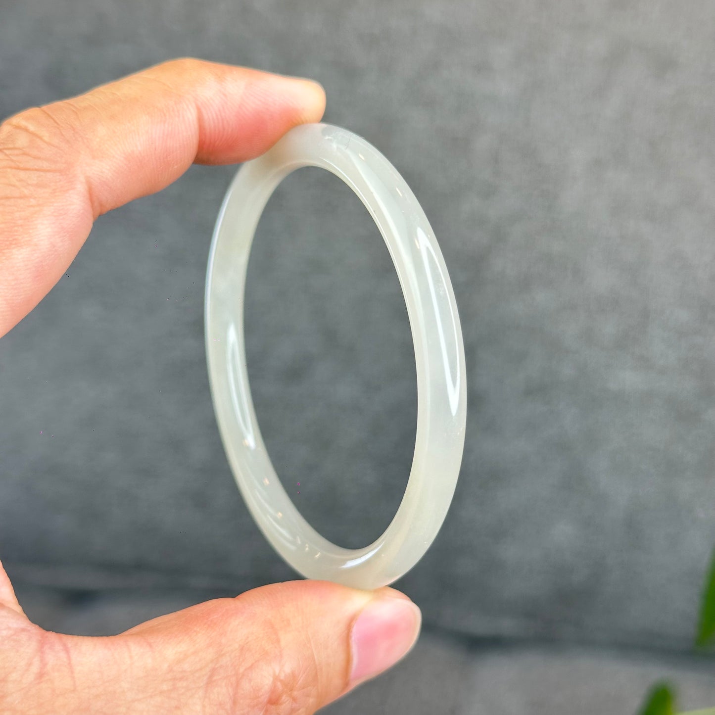 Natural Dark White Lotus Root Hetian Nephrite Jade Bangle Chopstick Style Size 58 mm