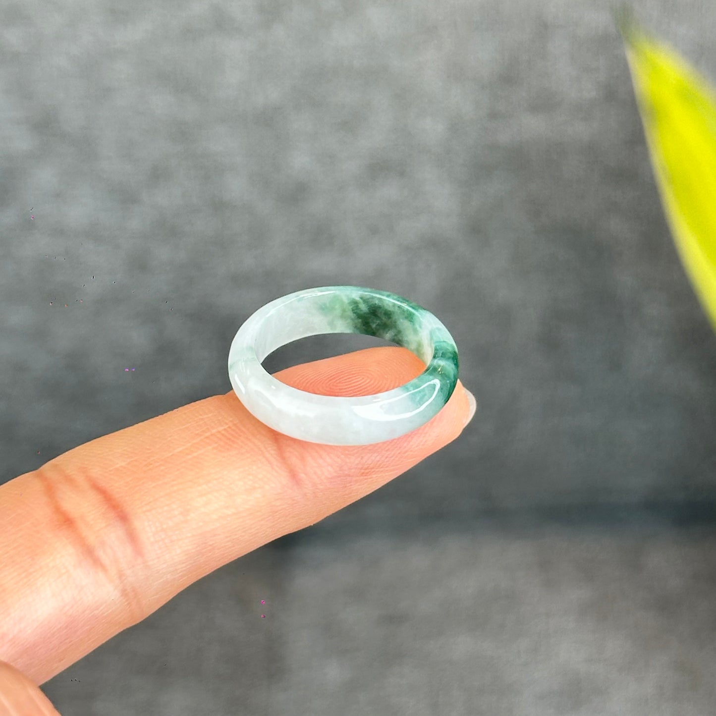 Natural Dark Floating Floral Moss Green Translucent Jadeite Jade Type A Ring Leaf Style Size 1.95