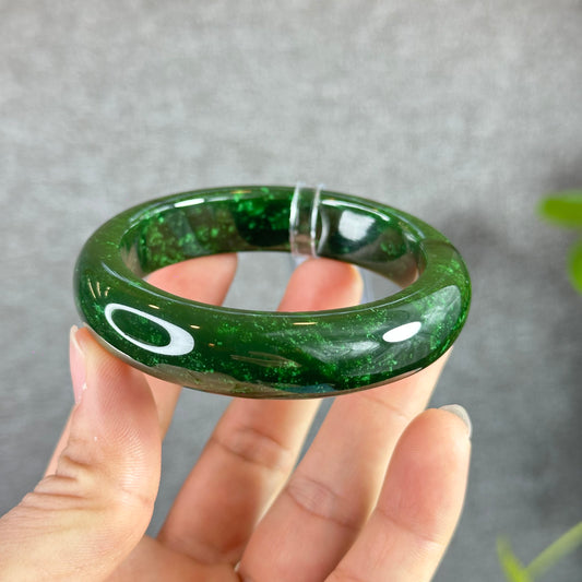 Natural Nephrite Jade Bangle Leaf Style Size 57 mm