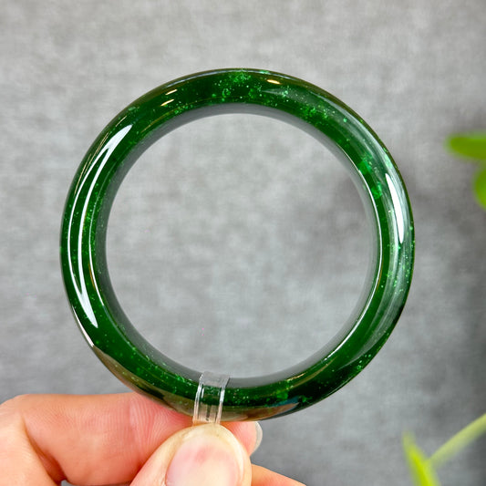 Natural Nephrite Jade Bangle Leaf Style Size 53.3 mm