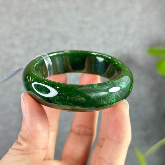 Natural Nephrite Jade Bangle Leaf Style Size 53.3 mm