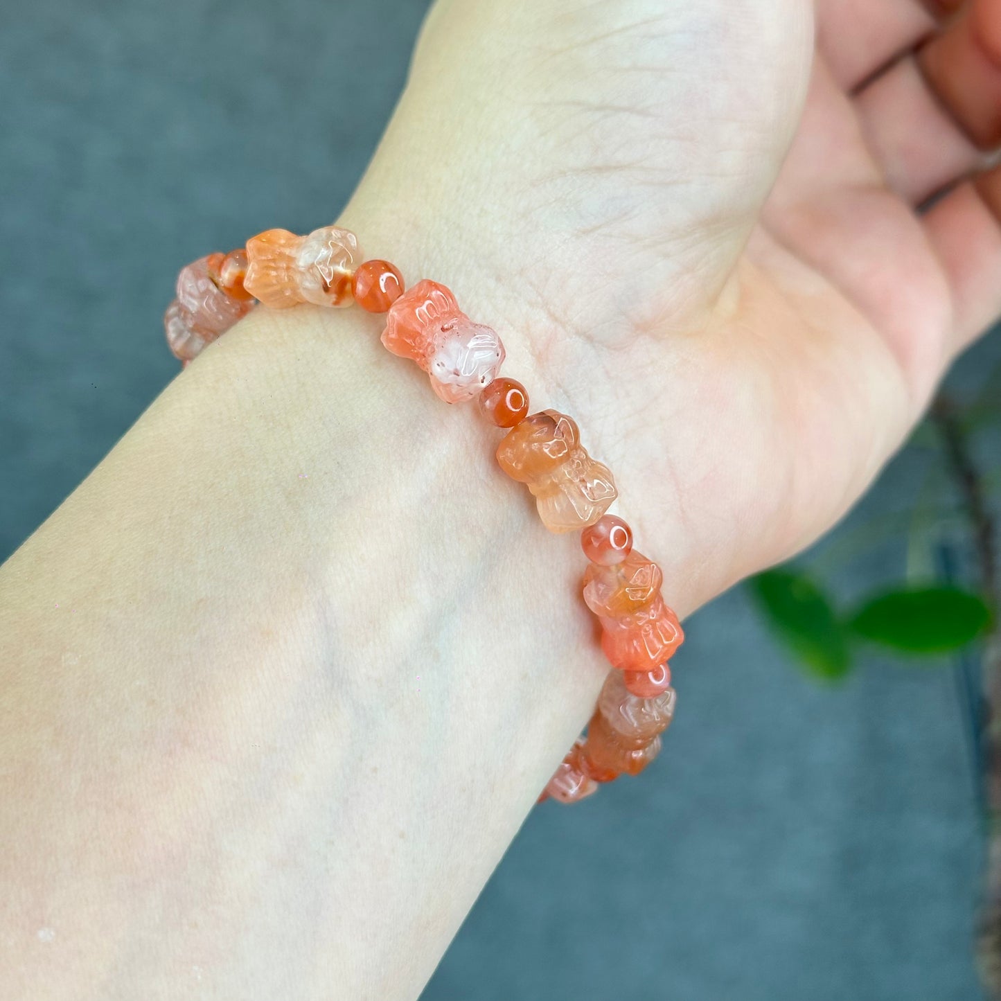 Natural Double Lotus Nan Hong Agate Mixed Bead Bracelet Size 8.5 mm