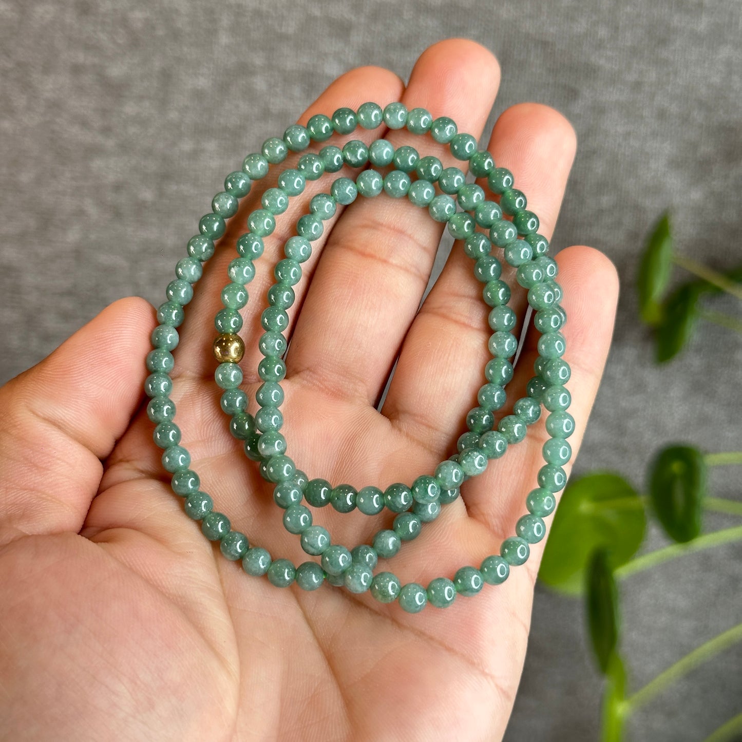 Light Water Green Natural Jadeite Jade Triple Wrap Bracelet Size 4.5mm