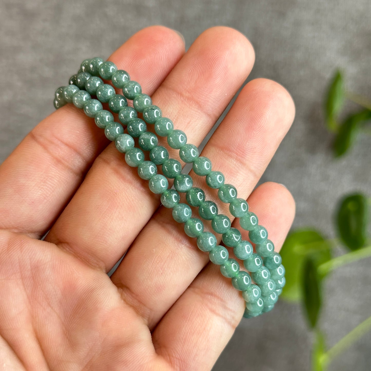 Light Water Green Natural Jadeite Jade Triple Wrap Bracelet Size 4.5mm