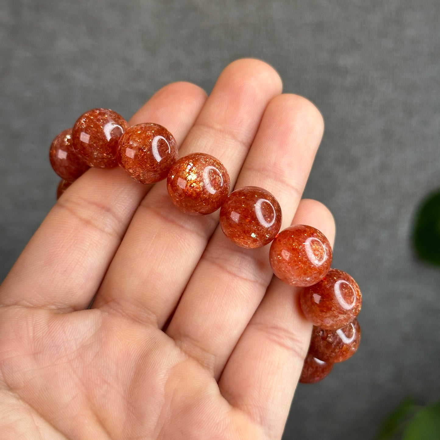 Natural Golden Sunstone Bracelet Size 14 mm with Gem Review Certificate