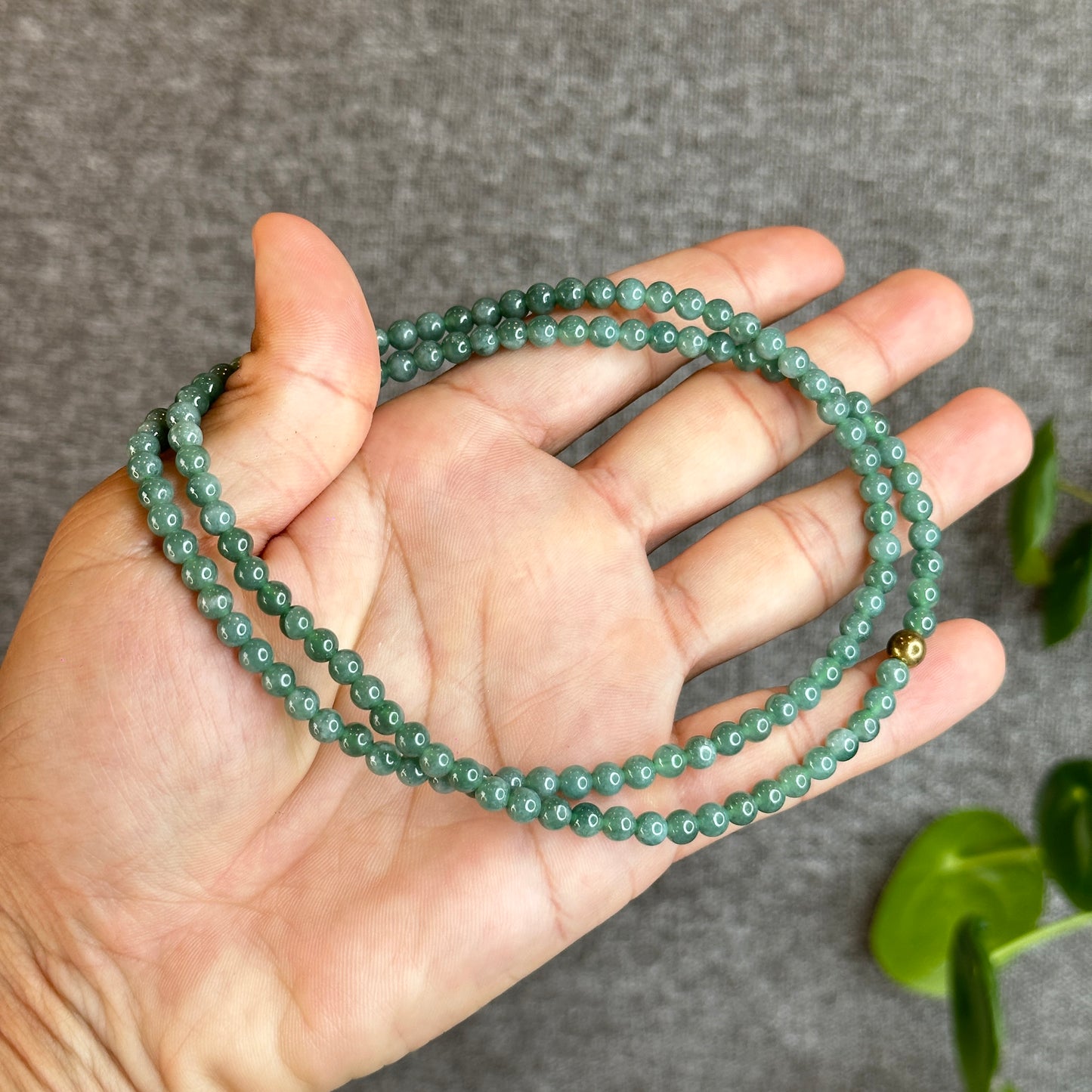 Light Water Green Natural Jadeite Jade Triple Wrap Bracelet Size 4.5mm