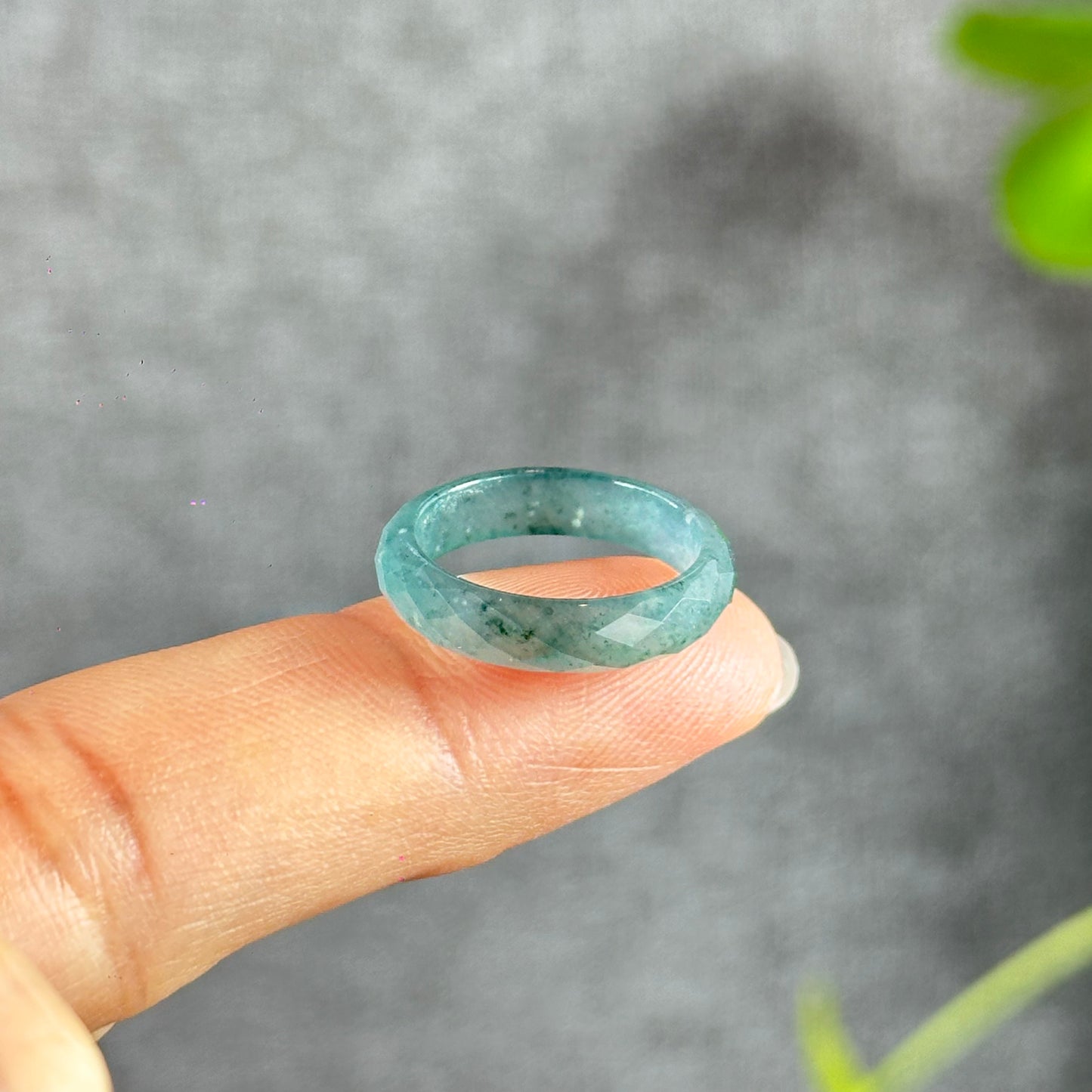 Translucent Water Green Faceted Natural Jadeite Jade VIP Ring Size 1.6
