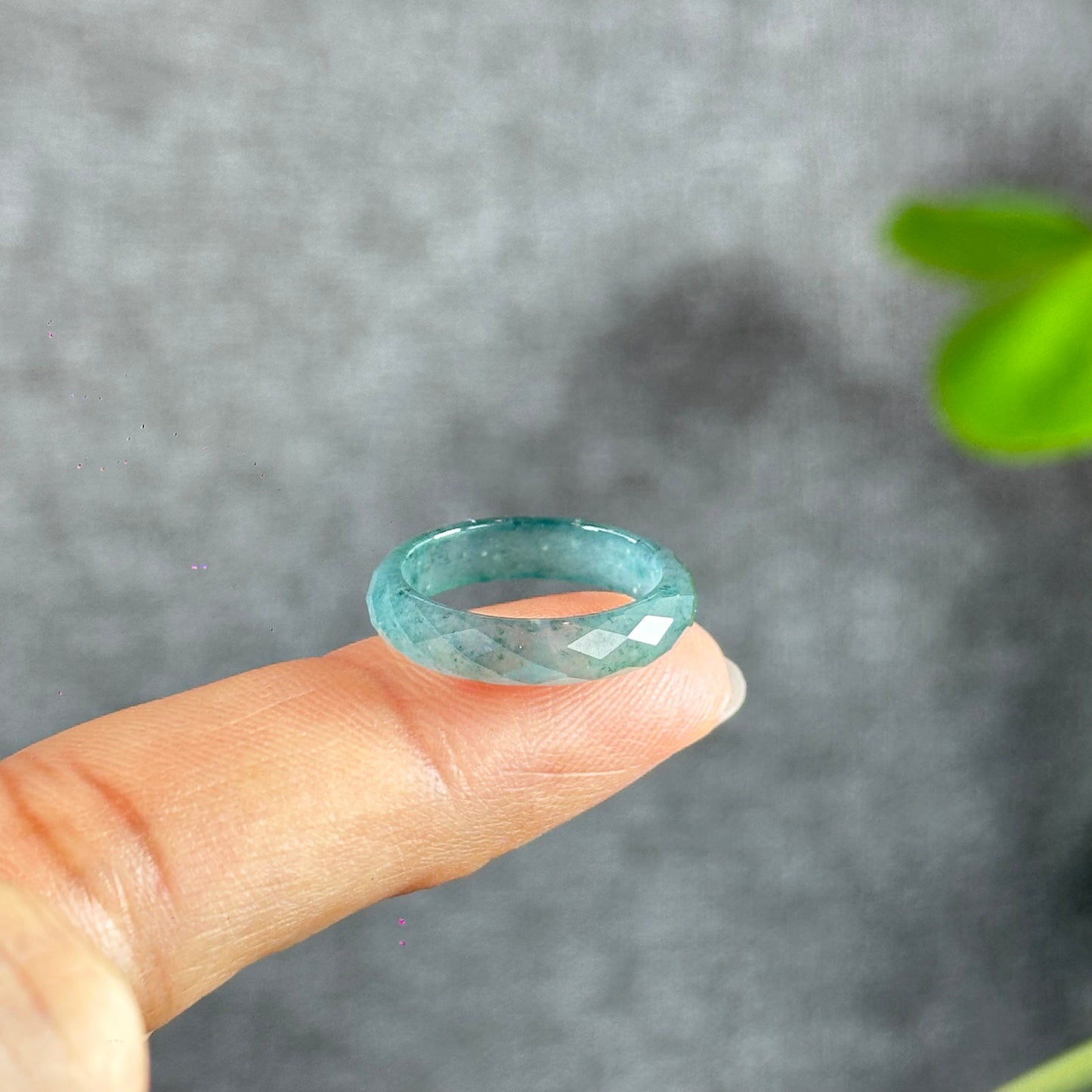 Translucent Water Green Faceted Natural Jadeite Jade VIP Ring Size 1.6