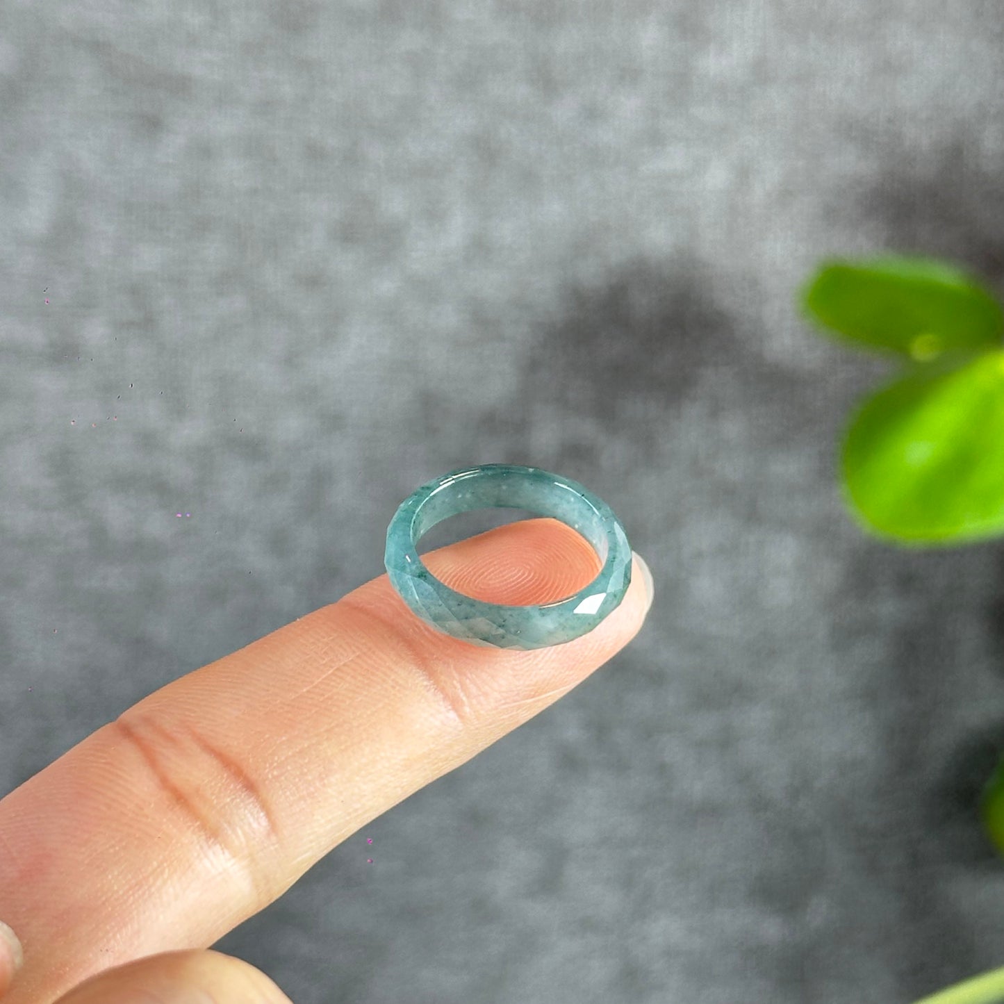 Translucent Water Green Faceted Natural Jadeite Jade VIP Ring Size 1.6