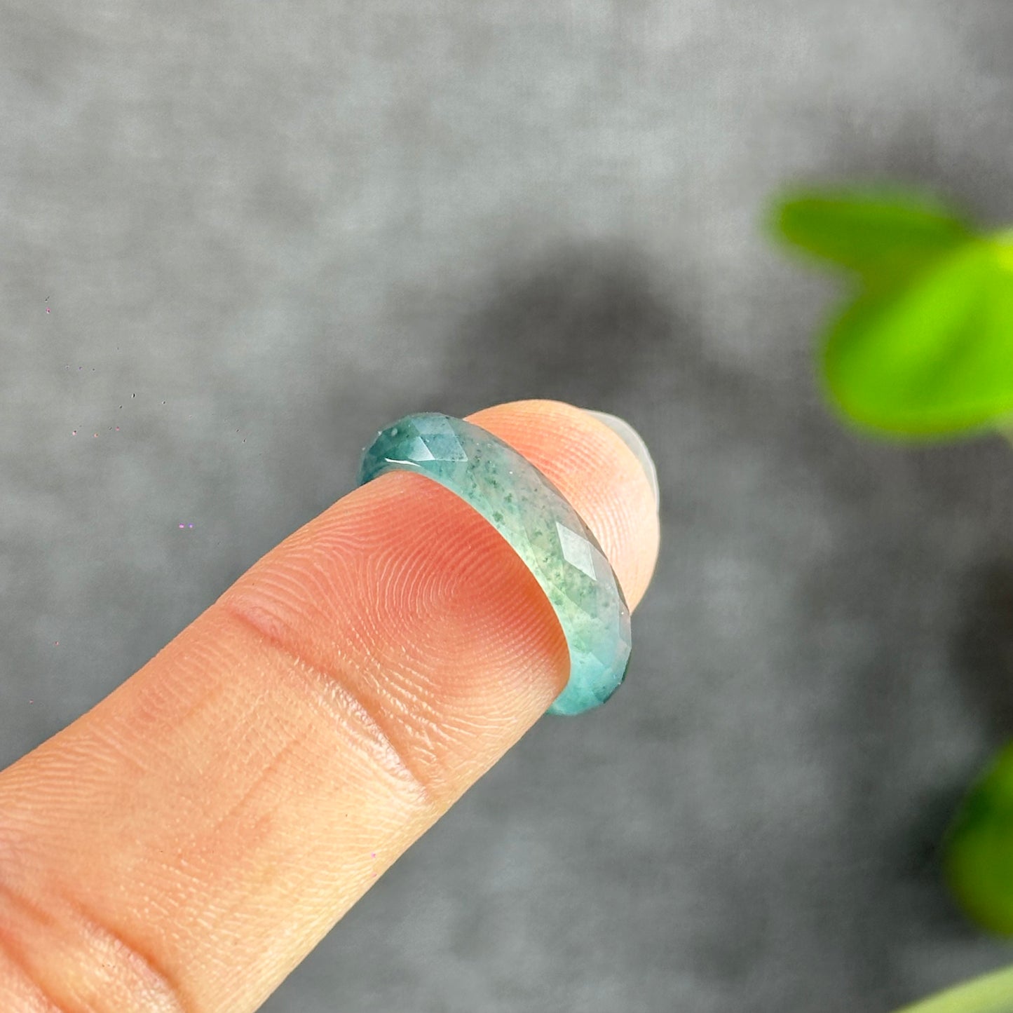 Translucent Water Green Faceted Natural Jadeite Jade VIP Ring Size 1.6