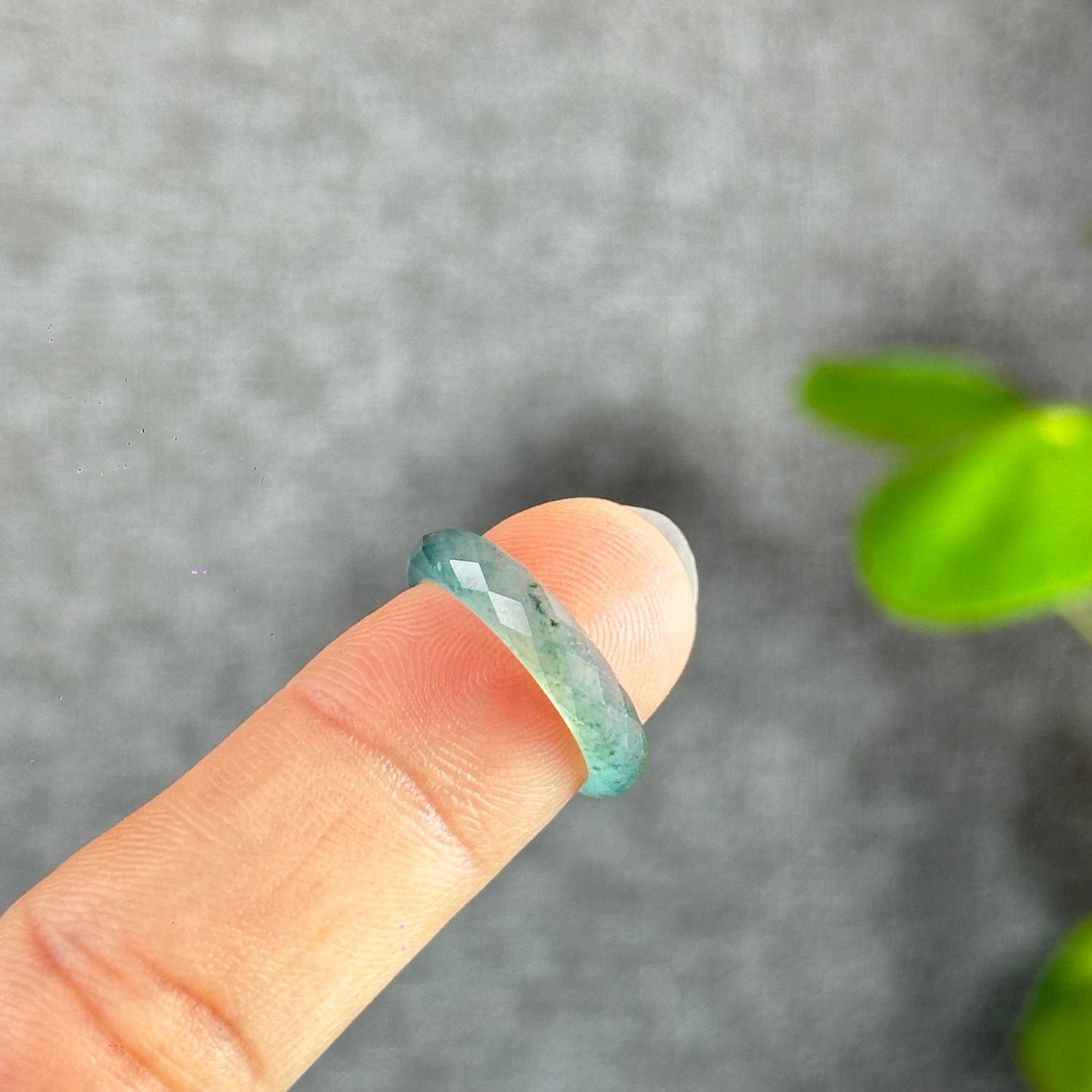 Translucent Water Green Faceted Natural Jadeite Jade VIP Ring Size 1.6