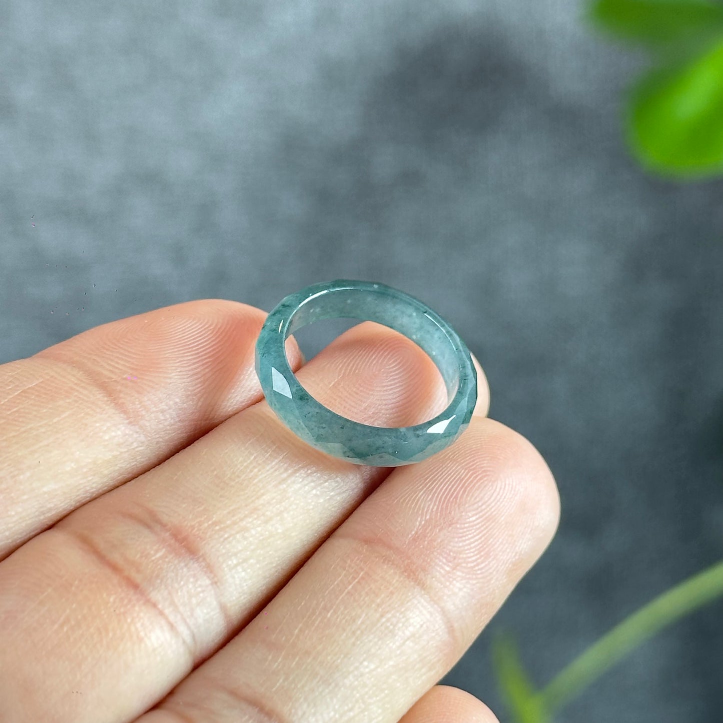 Translucent Water Green Faceted Natural Jadeite Jade VIP Ring Size 1.6