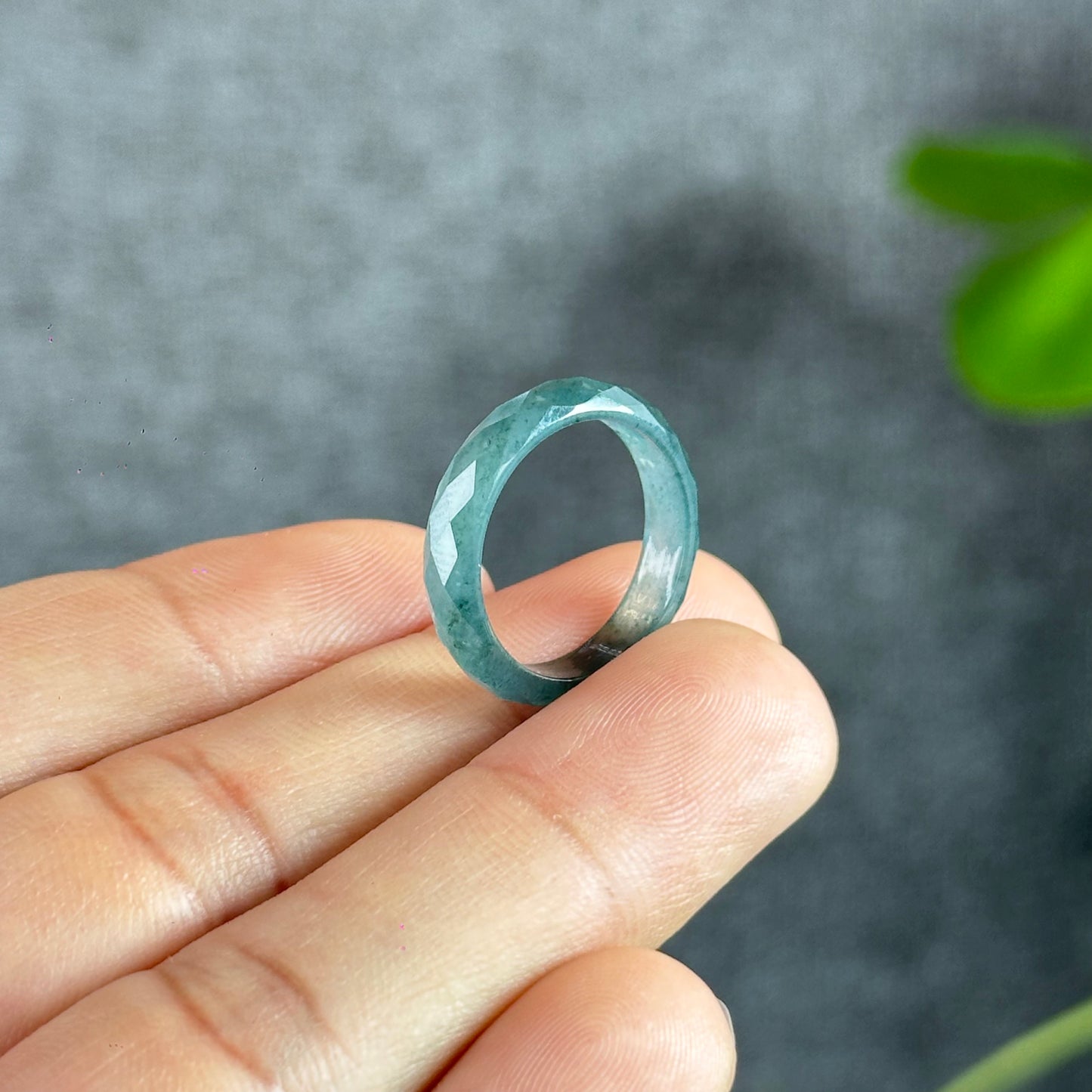 Translucent Water Green Faceted Natural Jadeite Jade VIP Ring Size 1.6