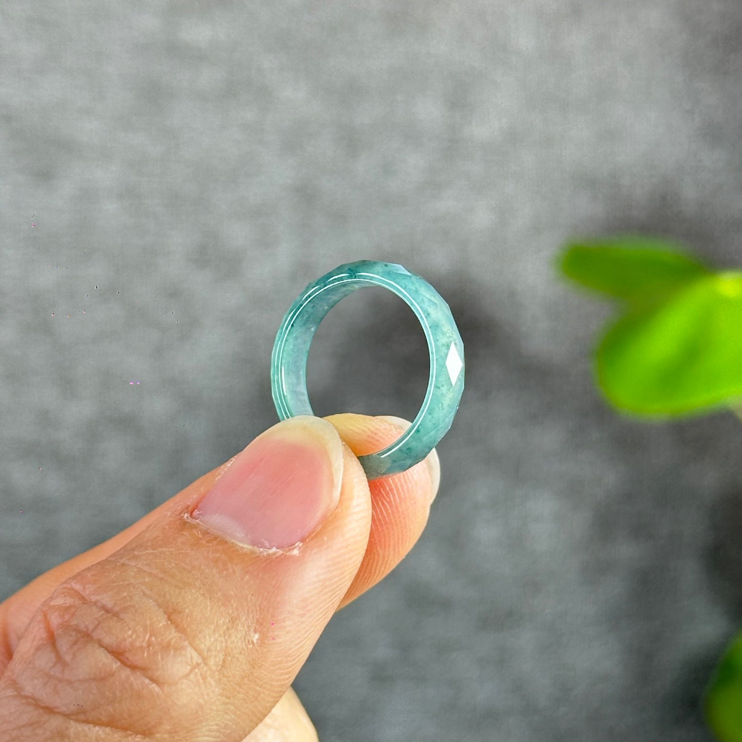 Translucent Water Green Faceted Natural Jadeite Jade VIP Ring Size 1.6