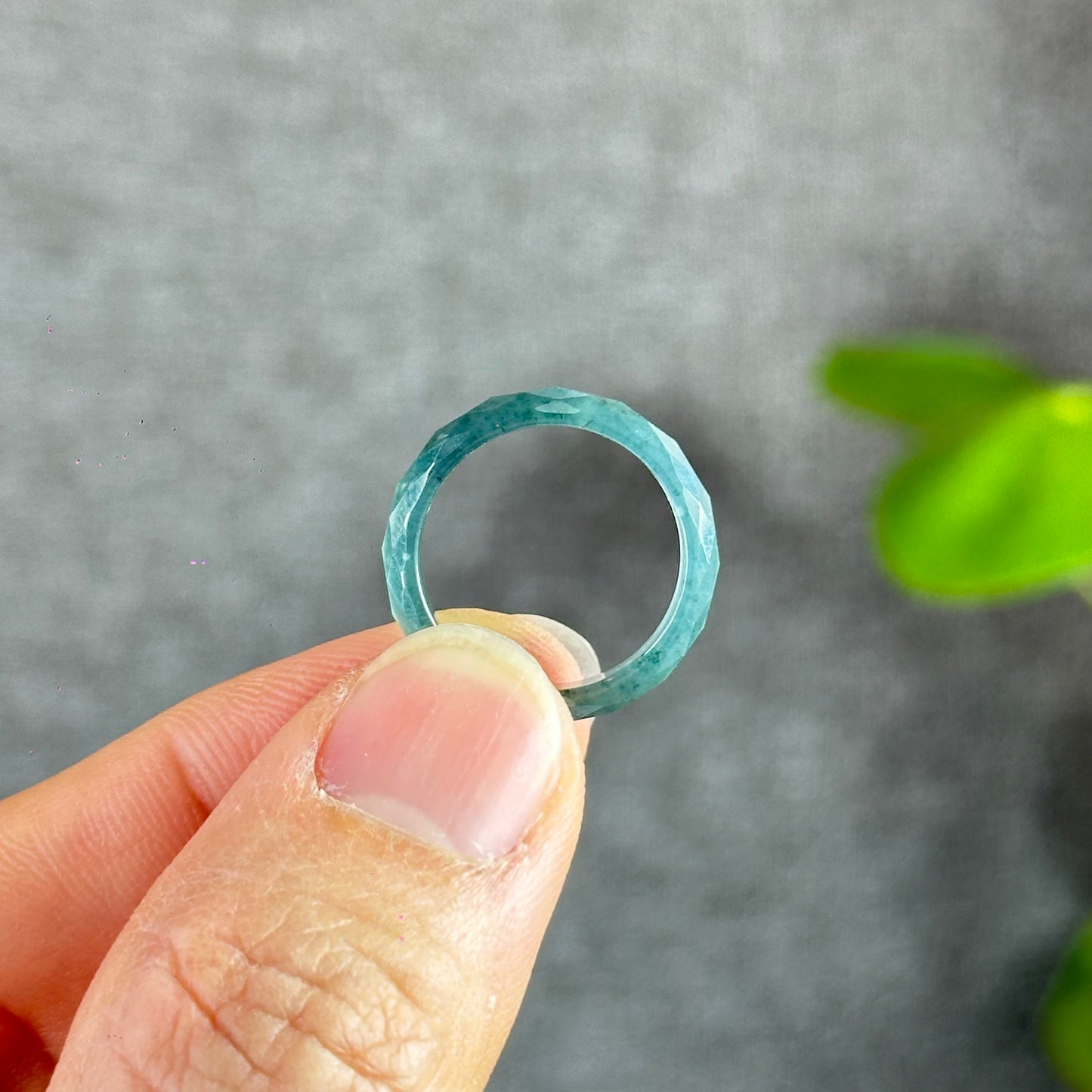 Translucent Water Green Faceted Natural Jadeite Jade VIP Ring Size 1.6