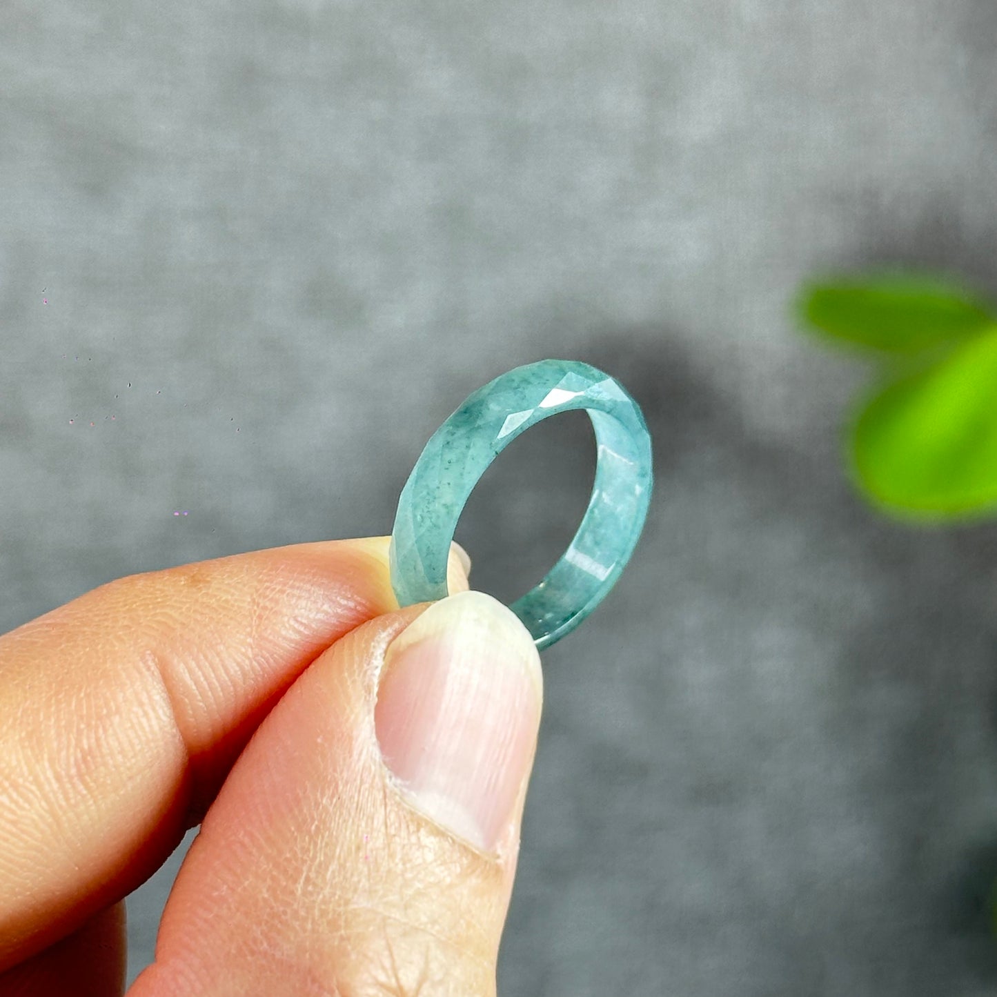 Translucent Water Green Faceted Natural Jadeite Jade VIP Ring Size 1.6