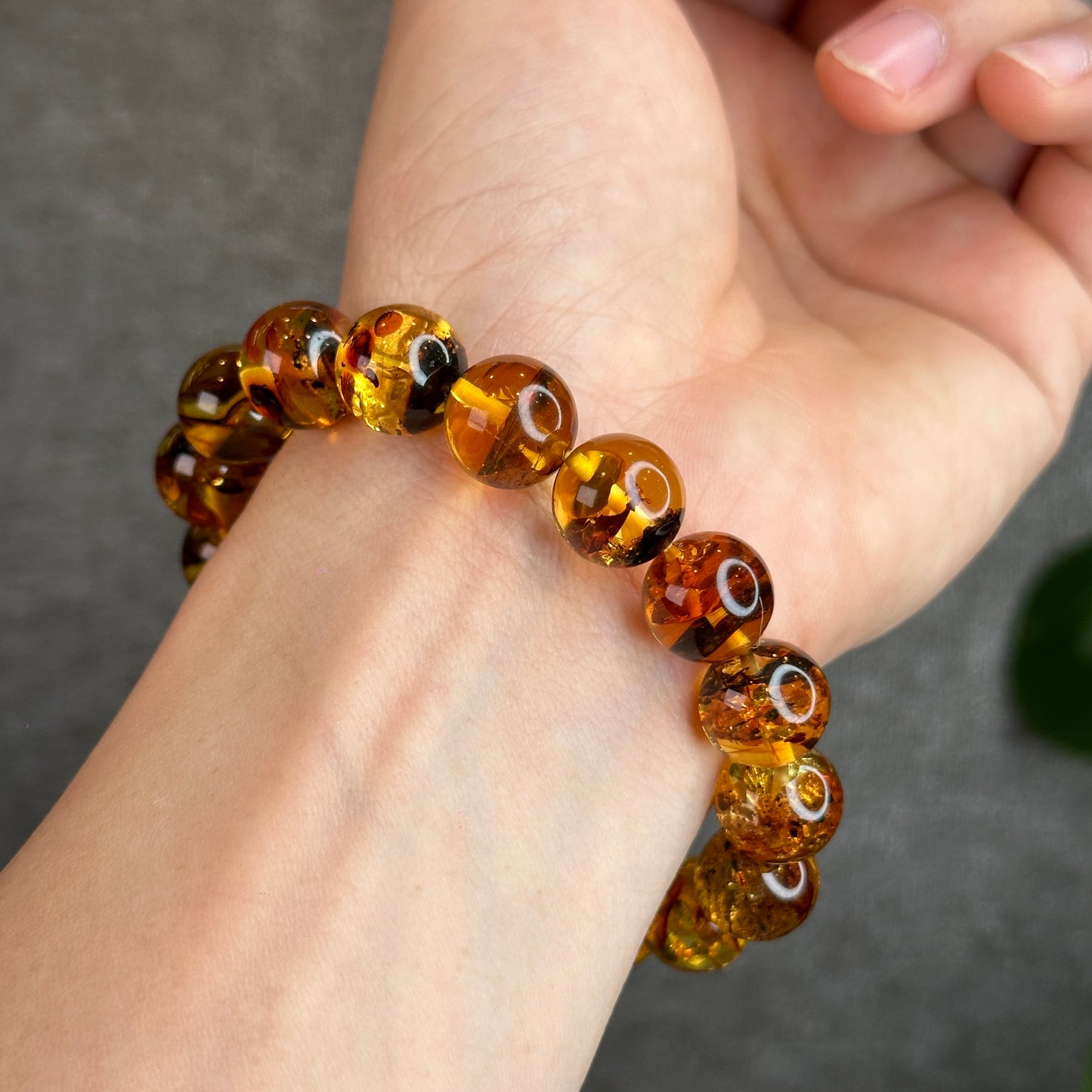Natural Flower Amber Bracelet Size 12.5 - 13 mm