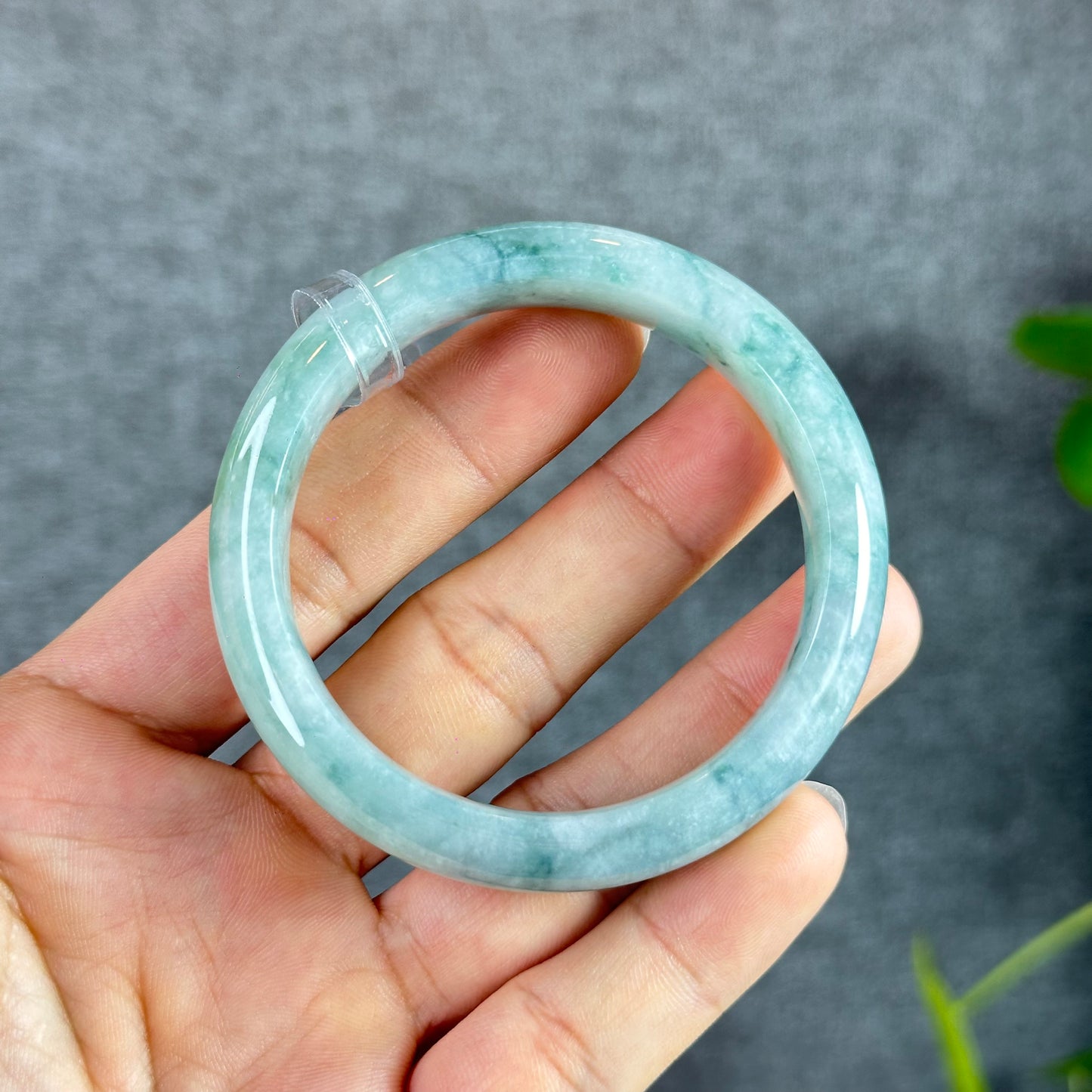 Floral Moss Green Natural Jadeite Jade Bangle Leaf Style Size 53 mm