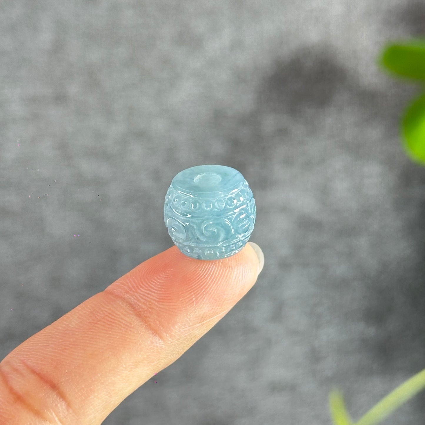 Water Green Natural Jadeite Jade Barrel Carved Charm
