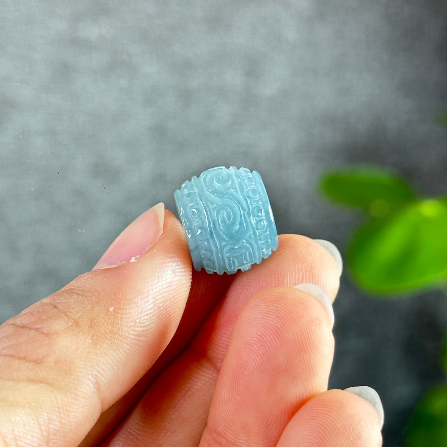 Water Green Natural Jadeite Jade Barrel Carved Charm