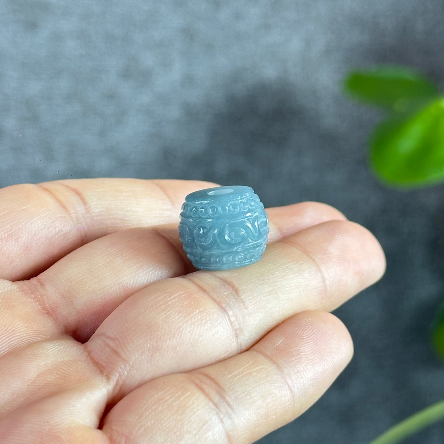 Water Green Natural Jadeite Jade Barrel Carved Charm