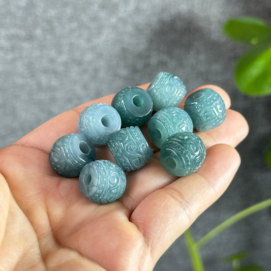 Water Green Natural Jadeite Jade Barrel Carved Charm