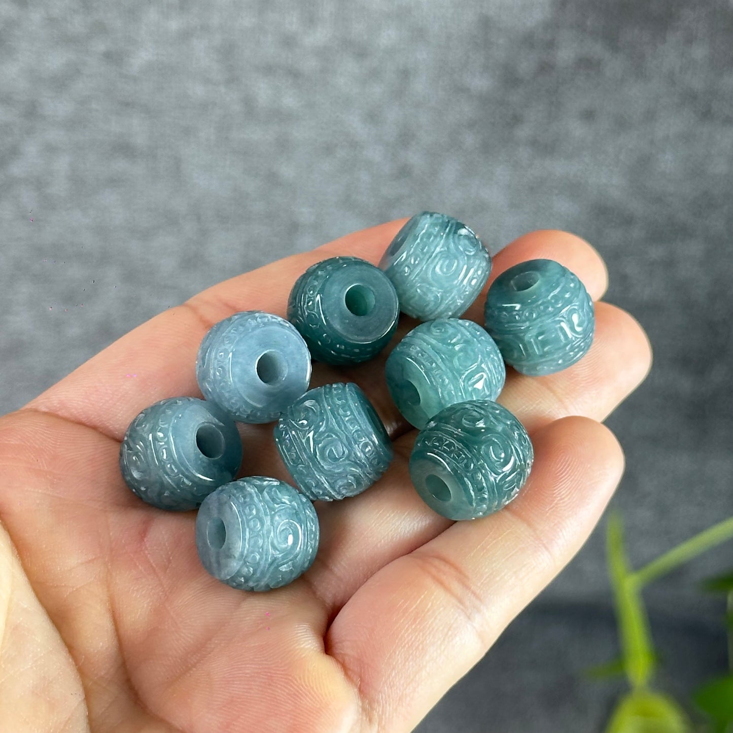 Water Green Natural Jadeite Jade Barrel Carved Charm