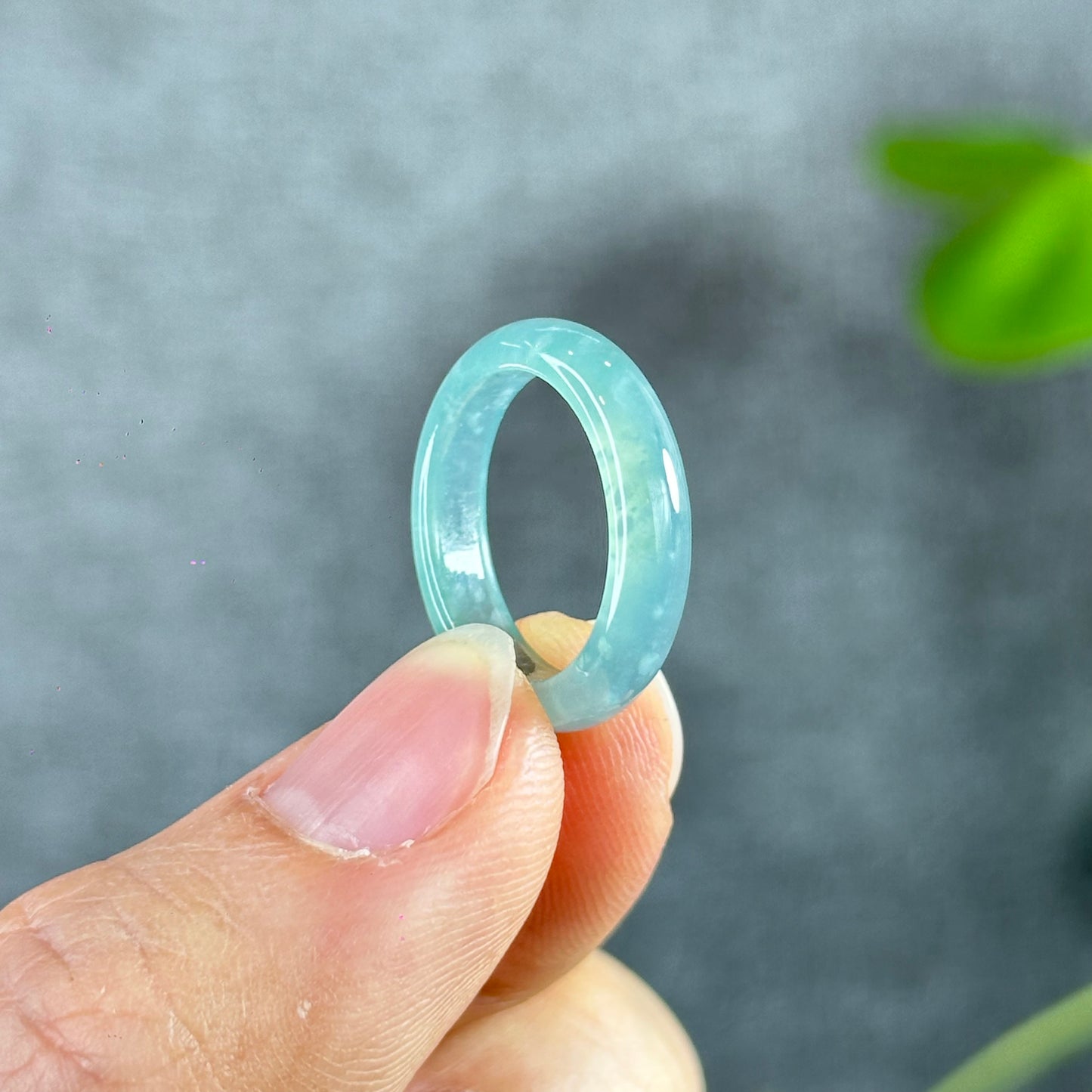 Translucent Water Green Natural Jadeite Jade Super VIP Ring Size 1.6