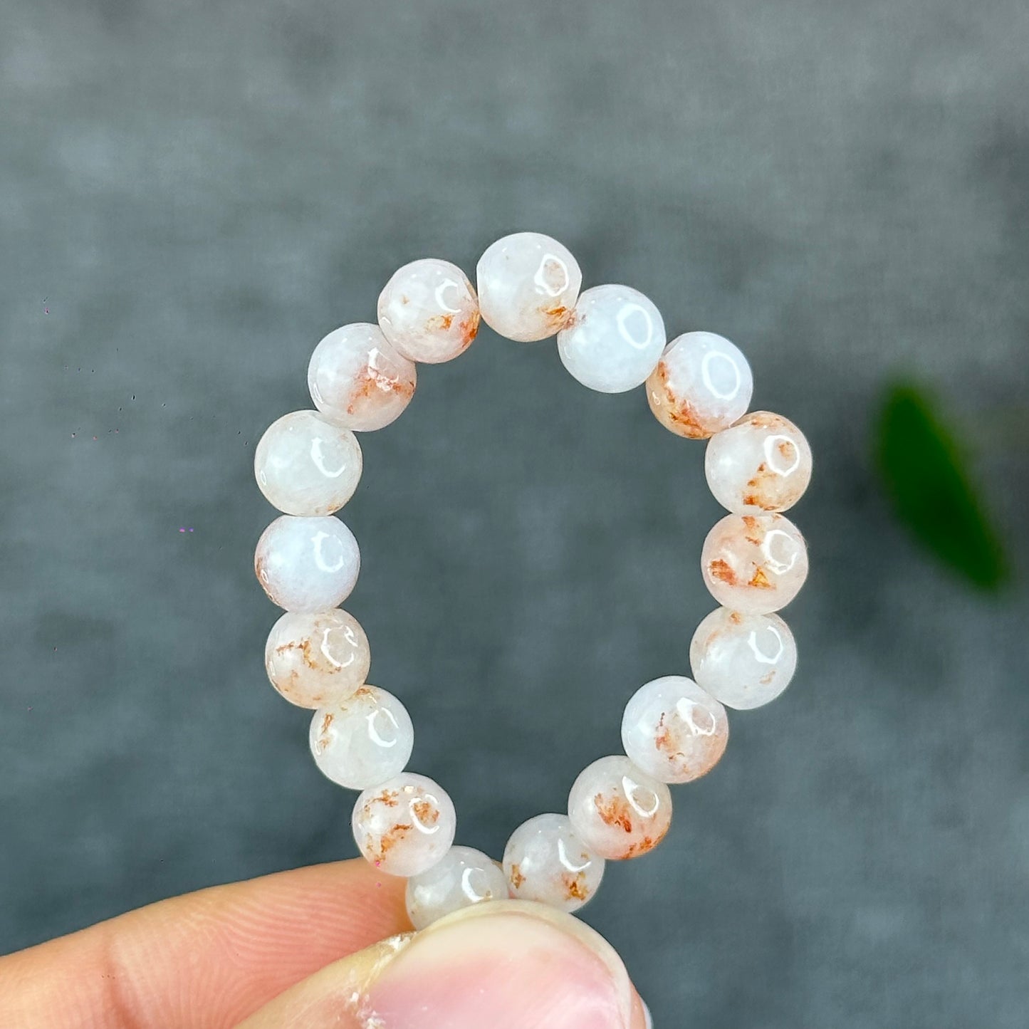 Natural Ivory Red Patterned Jadeite Jade Bracelet Size 5.5 mm