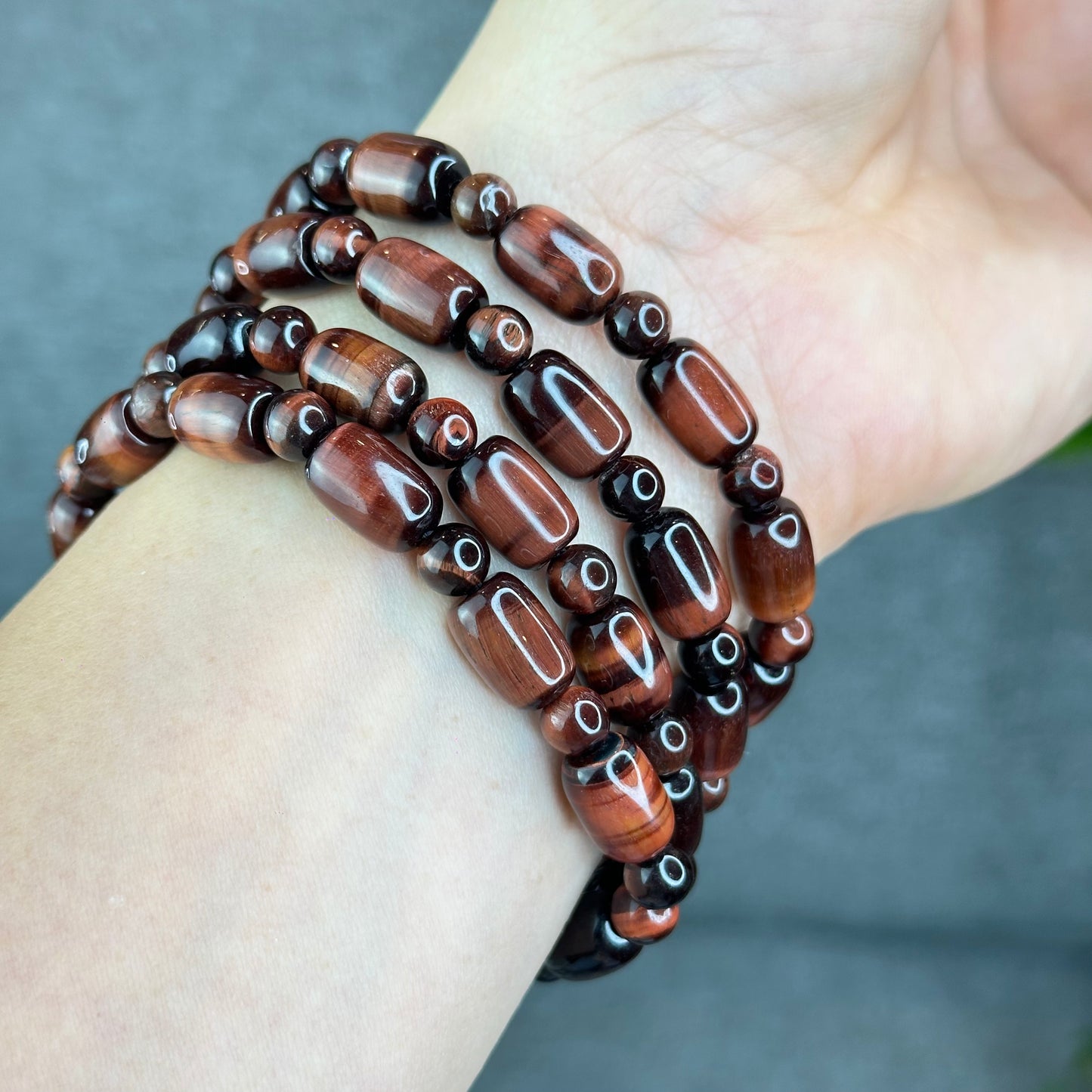 Natural Red Tiger Eye Barrel Mix Bracelet Size 8 mm
