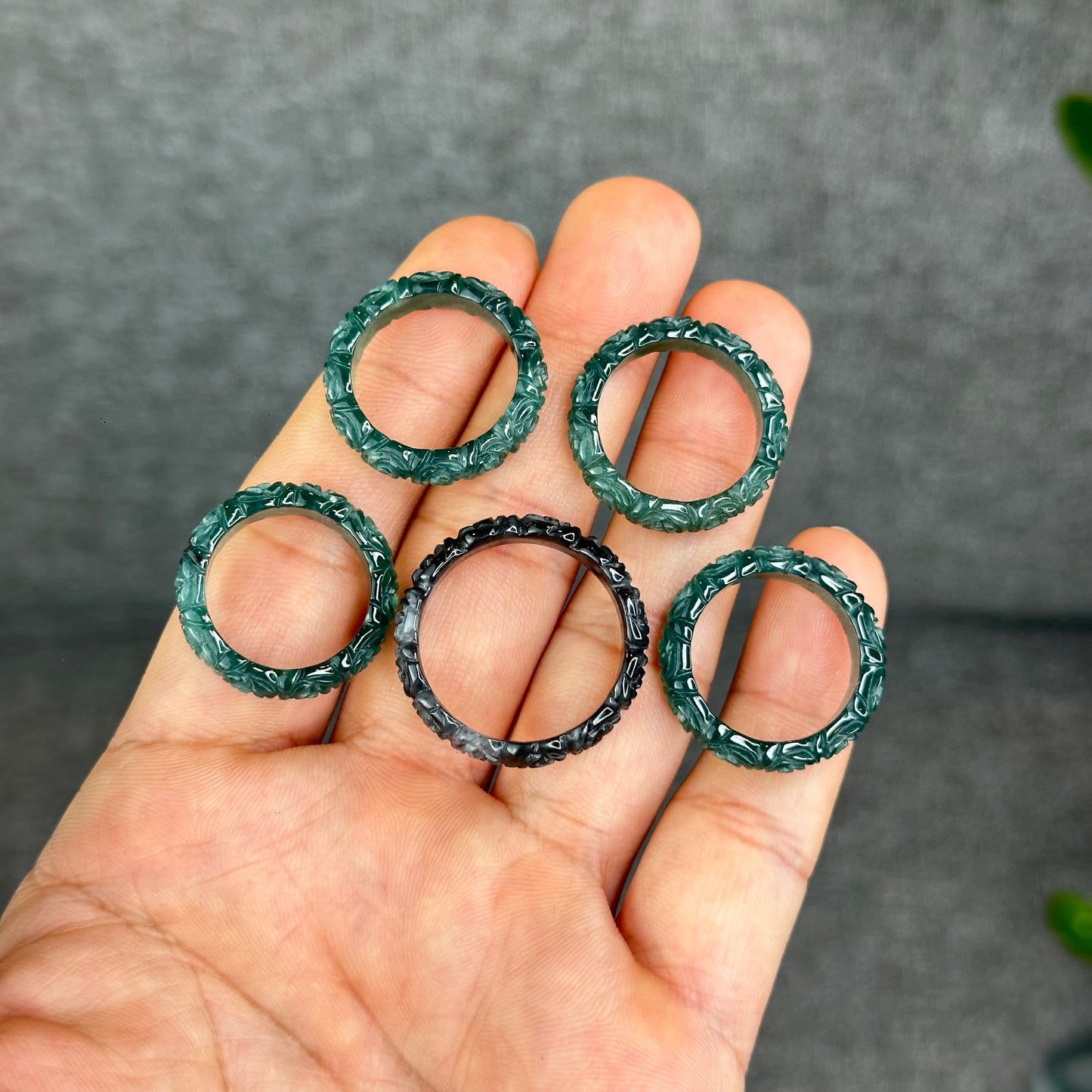Natural Floral Carved Jadeite Jade Ring