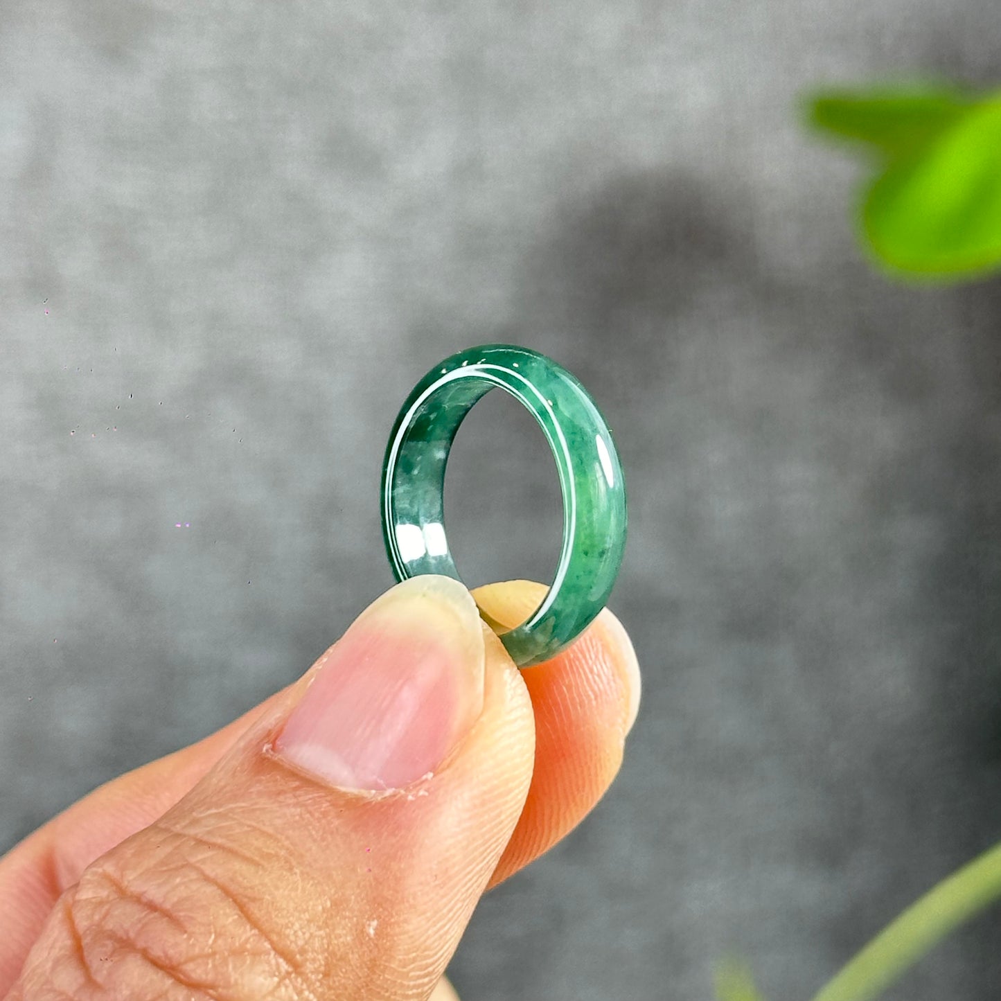 Semi-Translucent Water Green Natural Jadeite Jade Ring Size 1.57