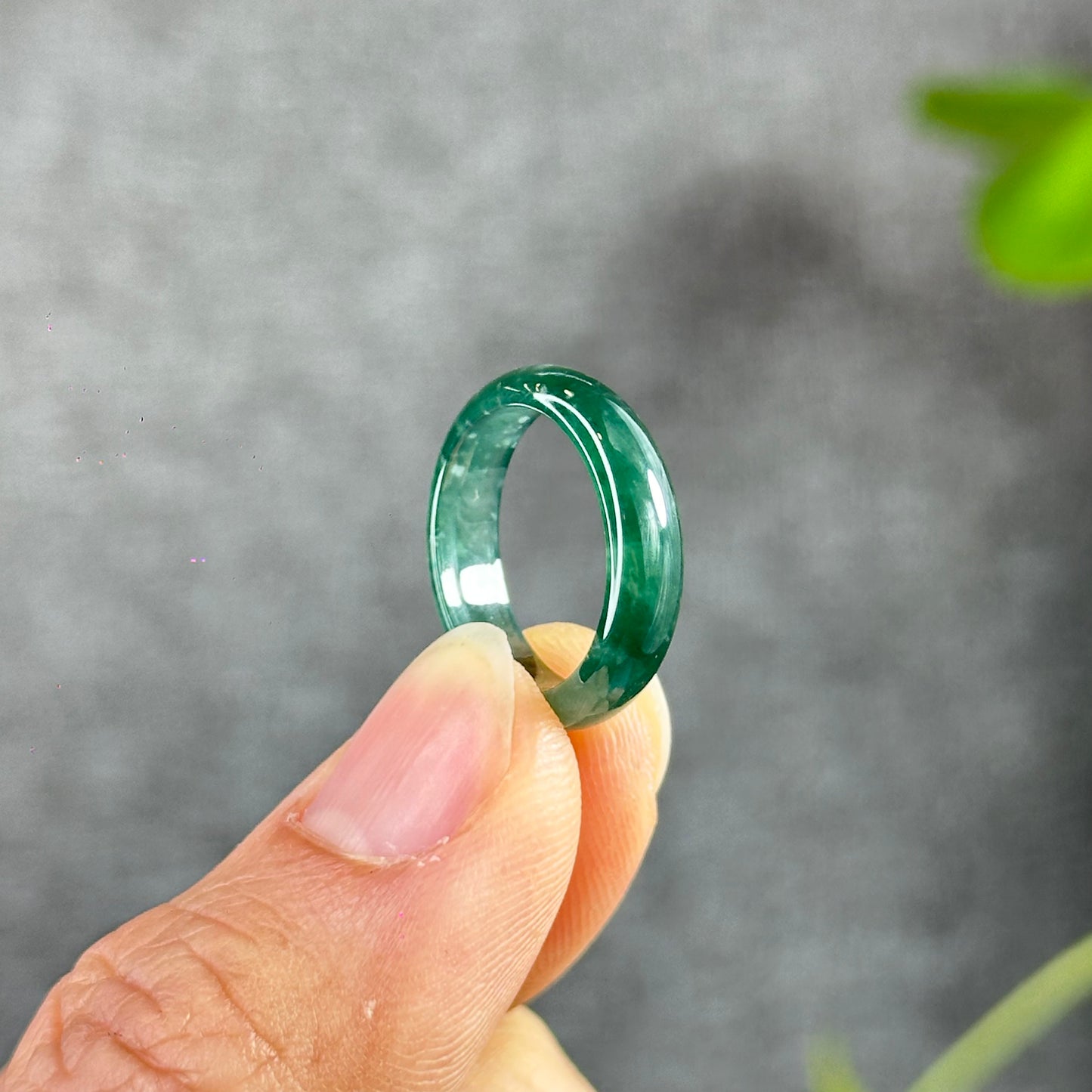 Semi-Translucent Water Green Natural Jadeite Jade Ring Size 1.57