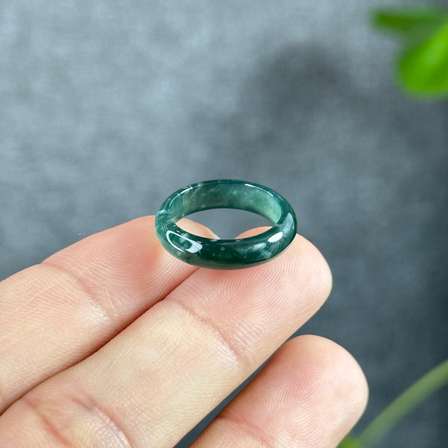 Semi-Translucent Water Green Natural Jadeite Jade Ring Size 1.57
