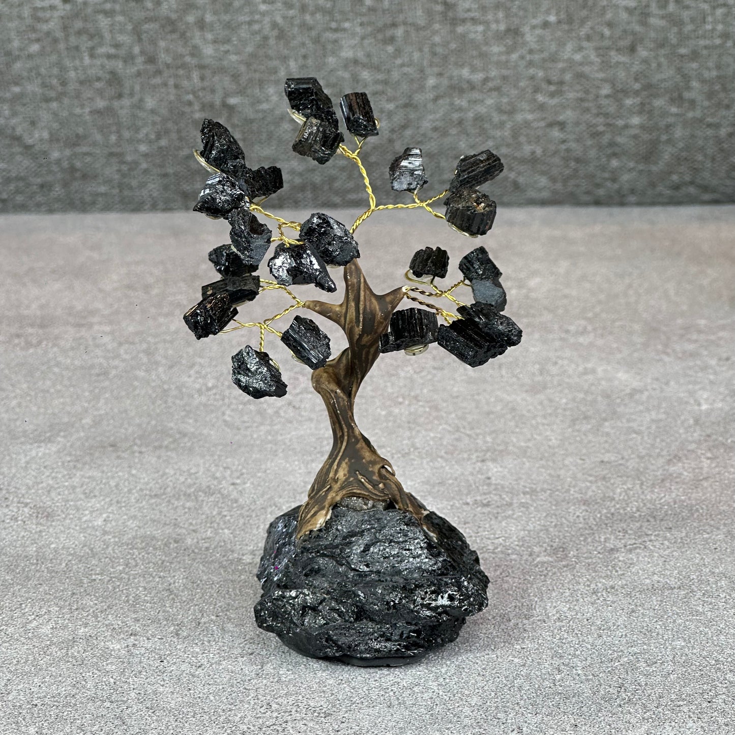 Natural Black Tourmaline Bonsai Tree with Quartz Black Tourmaline Base