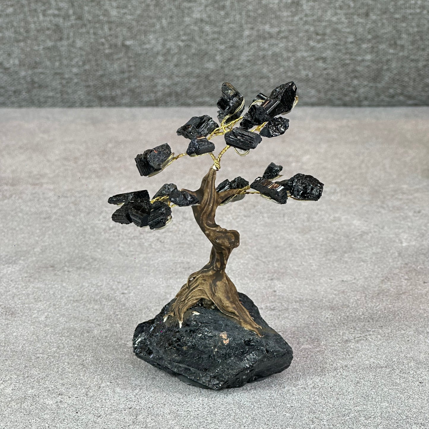 Natural Black Tourmaline Bonsai Tree with Quartz Black Tourmaline Base