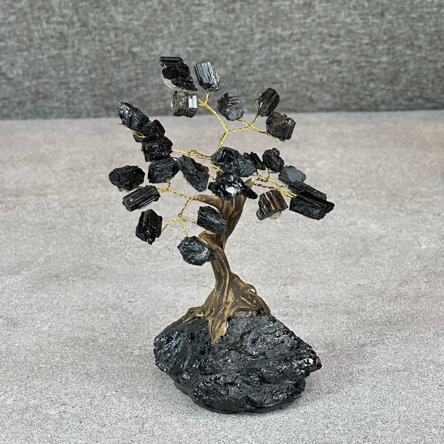 Natural Black Tourmaline Bonsai Tree with Quartz Black Tourmaline Base