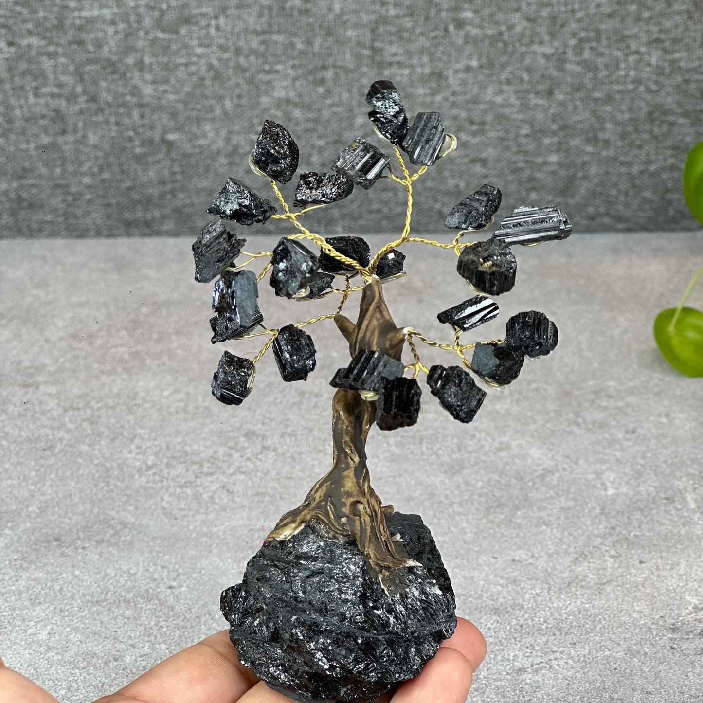 Natural Black Tourmaline Bonsai Tree with Quartz Black Tourmaline Base