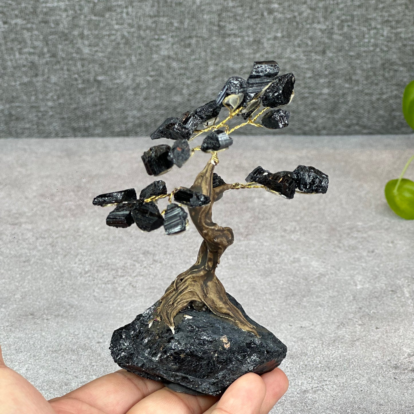 Natural Black Tourmaline Bonsai Tree with Quartz Black Tourmaline Base