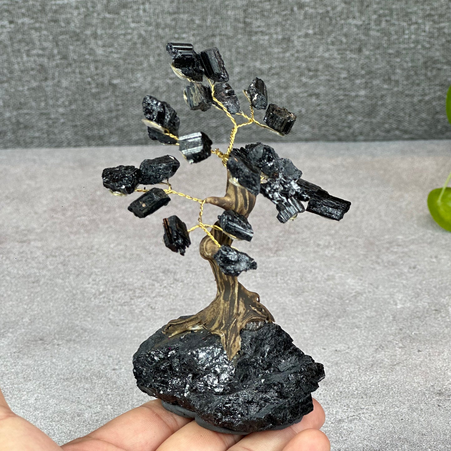 Natural Black Tourmaline Bonsai Tree with Quartz Black Tourmaline Base
